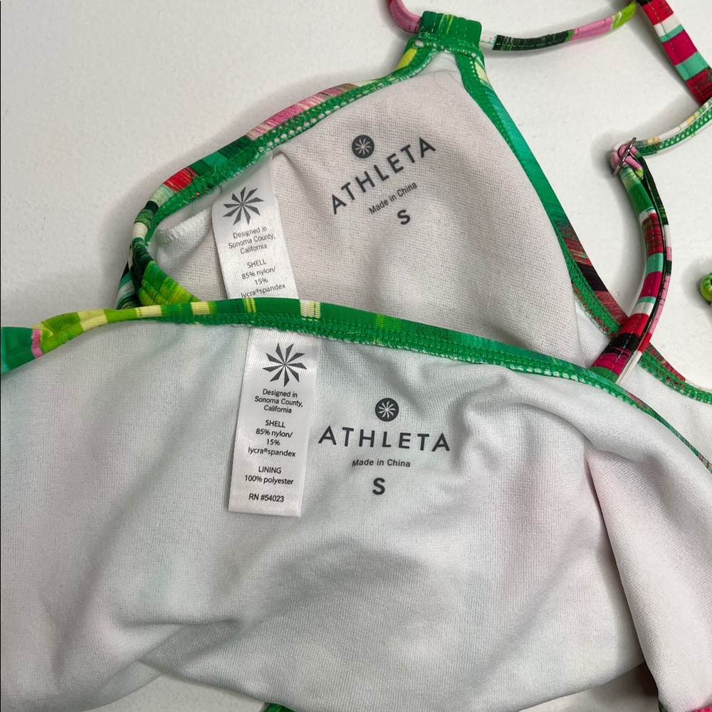 Athleta Wailea Scoop Crisscross Green Pink Striped Bikini small - Picture 8 of 9